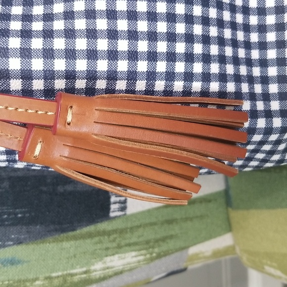 Dooney And Bourke Coated Cotton Gingham Hobo Shoulder Bag In Navy EUC - Picture 8 of 12